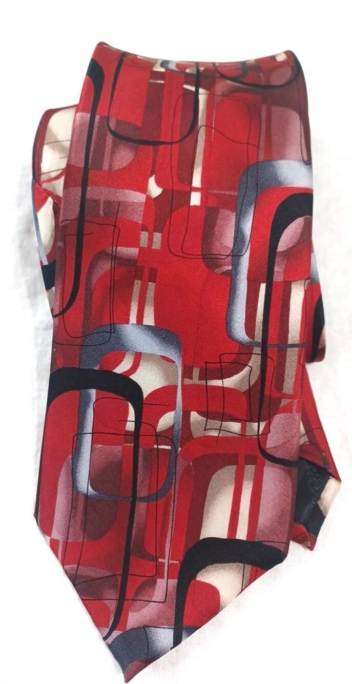 J Garcia VTG Red Men Necktie 56 Silk Blend Tie 60" x 3 5/8"